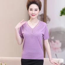 Женская летняя футболка среднего возраста, новые модные тонкие футболки, женские элегантные крутые льняные топы, одежда для мамы