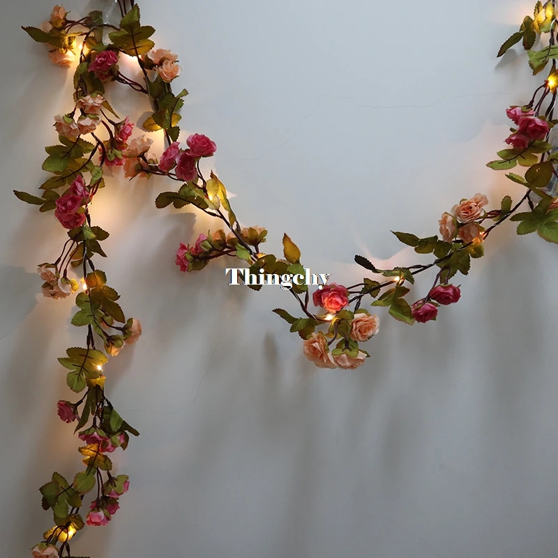 1.7m Little Rose Flor Bateria Fio de Cobre Led Luzes Cordas de Fadas para o Natal Iluminado Guirlanda Decoração do Casamento do Evento do Partido