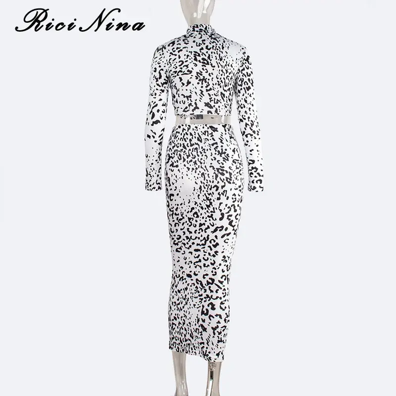 RICININA New Women Sexy Dress Womens Long Sleeve Zipper Printing Tracksuit Two Pieces Set Woman Bodycon Party Dress Vestidos