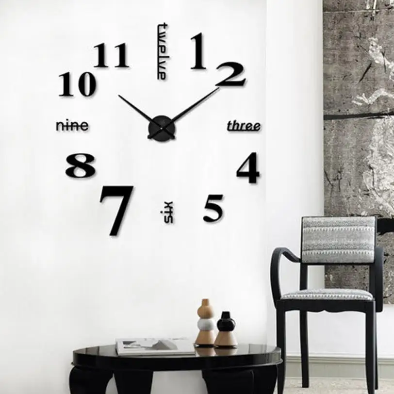 Акриловые современные DIY настенные часы 3D зеркальная поверхность наклейки для украшения дома и офиса наклейки для стены в гостиной горячая распродажа - Цвет: Black