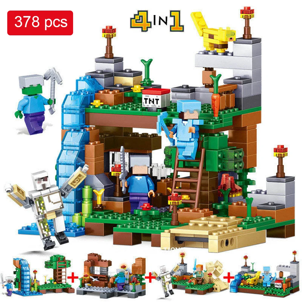 378pcs Minecrafted Figures Building Blocks Mine World 4 in 1 Garden City Building Bricks font b