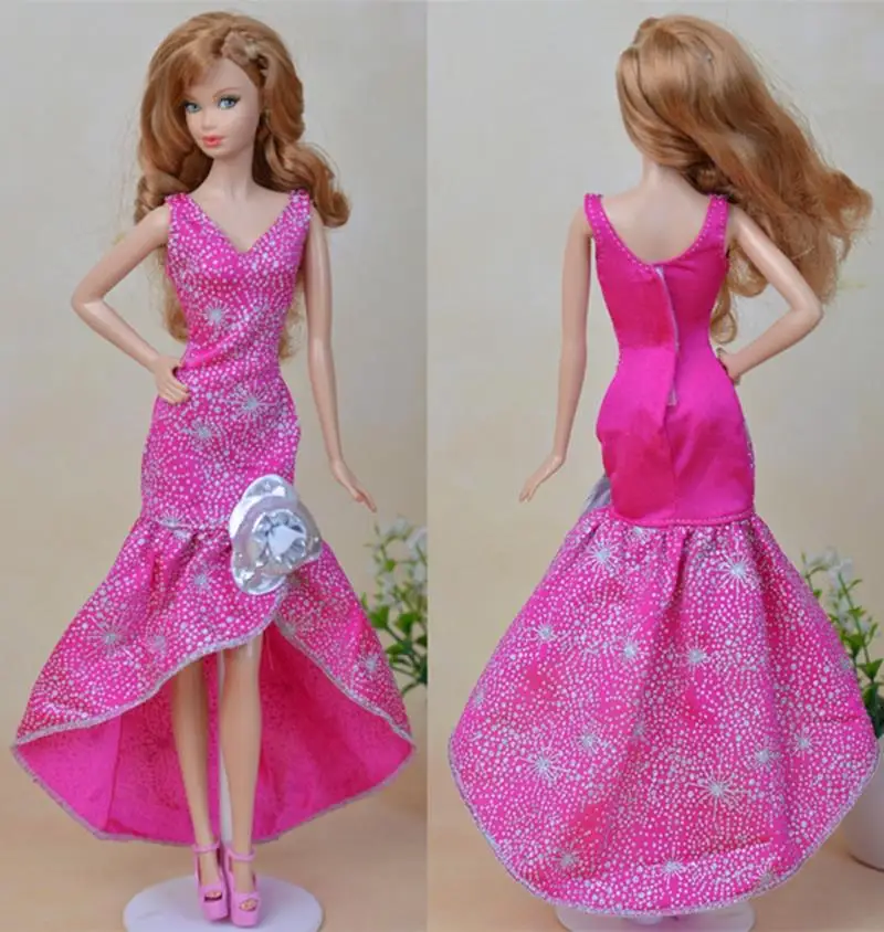 Розовое модное цельное длинное вечернее платье для куклы Барби, вечерние платья 1/6, платье для куклы BJD, Одежда для куклы