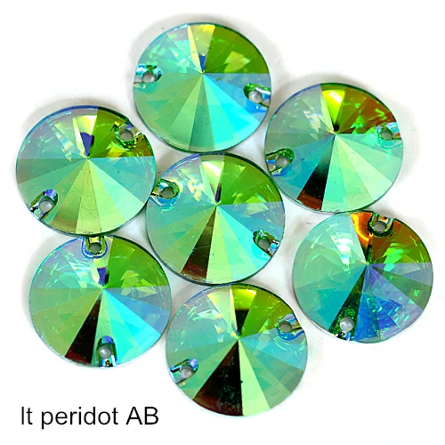 Круглые стразы Rivoli из смолы, пришивные стразы из смолы, Пришивные кристаллы, круглые бусины с плоским основанием, 2 отверстия для платья B2628 - Цвет: Light Peridot AB