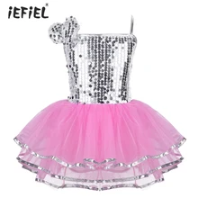 Iefiel для детей девочек балетный Танцевальный Костюм блестящие пайетки Сетчатое платье с заколку для балетки танцевальная одежда, одежда