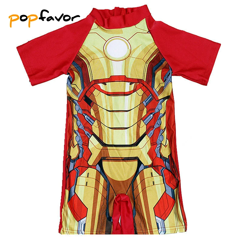 

2018 Cartoon Boy's One-Piece Swimsuit Short Sleeve Bathing Suit Swimwear Captain America Kids Sport Beachwear Children Swimwear