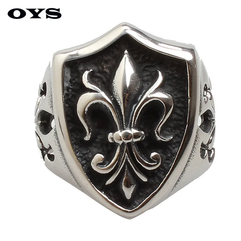 Fleur De Lis Soldier Shield Ring For Boy Stainless Steel Retro Designer Cool Rings For Man Hot Sell Steel Jewelry Wholesale
