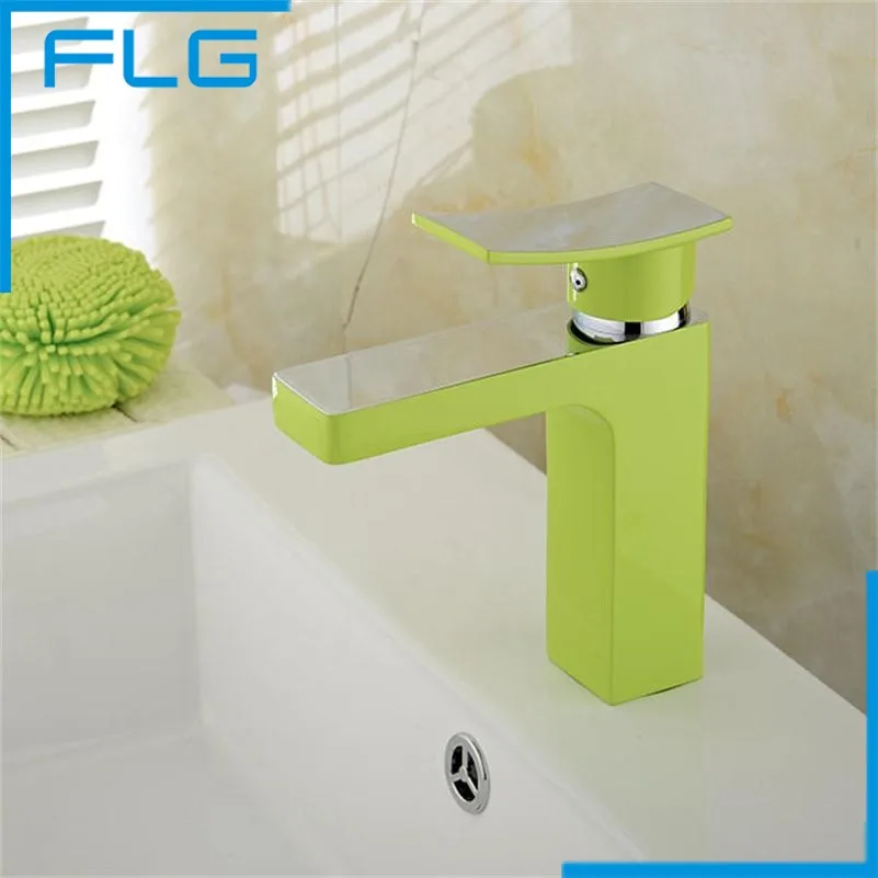 Lawn Green Painted Copper Hot And Cold Water Deck Mounted Bathroom