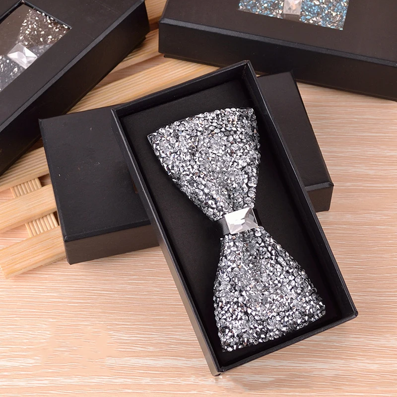 Fashion Black Color Men BOW tie Rhinestone Collar Tie Crystal Chaton