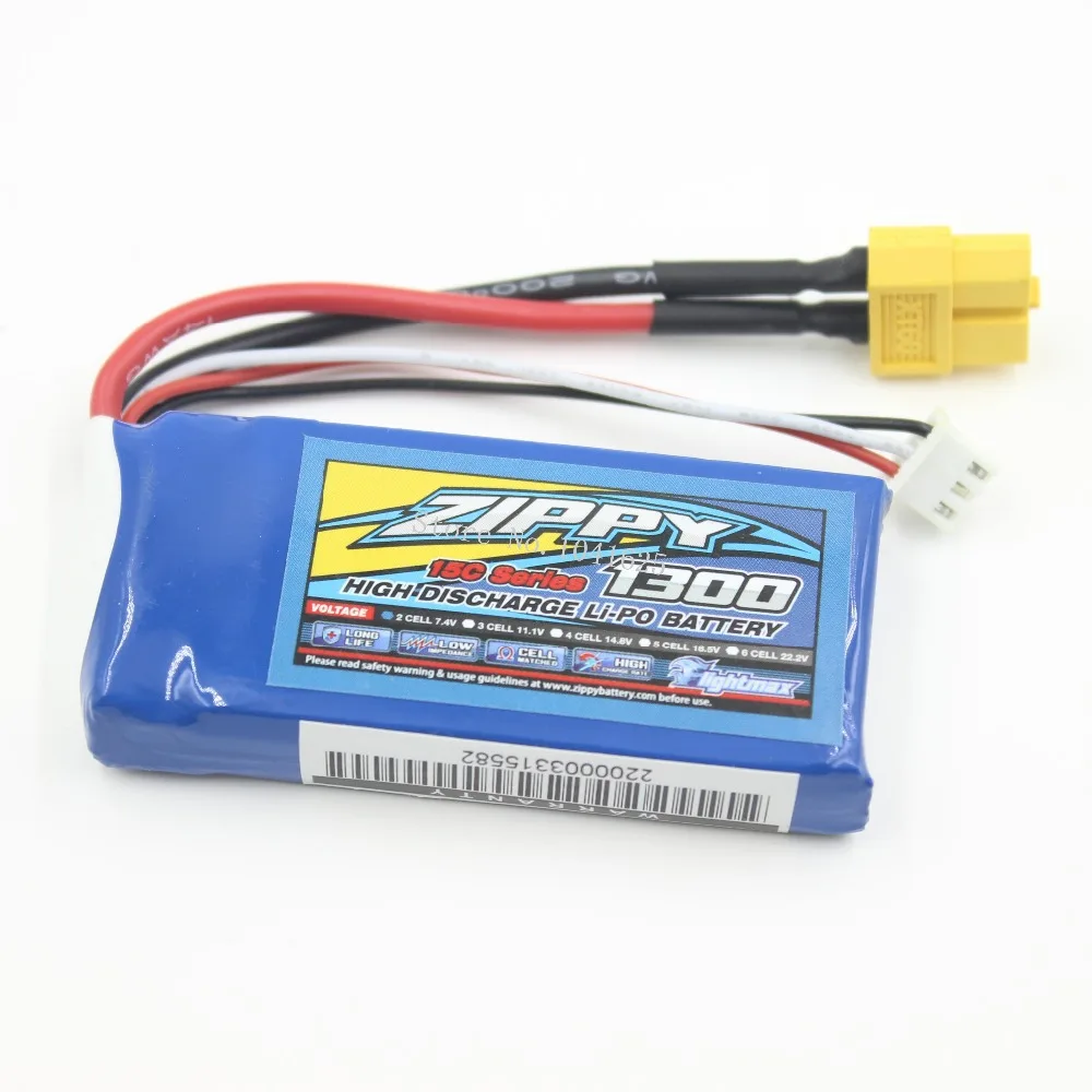 ZIPPY Flightmax 2 Cell 1300mAh 2S 15C 7.4v Lipo Battery Pack For RC