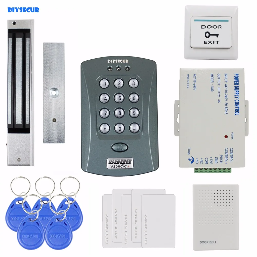 

DIYSECUR 280kg Magnetic Lock ID Card Reader Password Keypad Access Control System Security Kit + Door Bell V2000-C