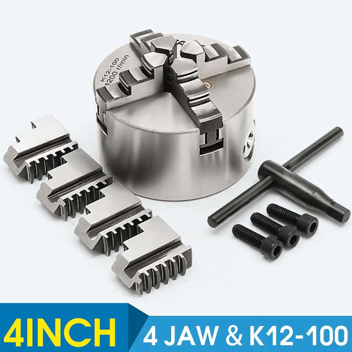 

SANOU K12-100 Lathe Chuck 100mm 4 Jaw Self-centering Chuck Hardened Reversible Tool