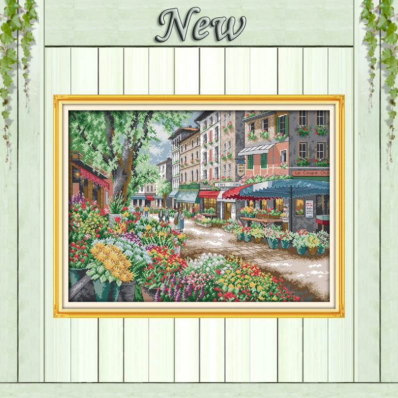 Парижский цветочный рынок, красочный Декор, живопись, счетный напечатанный на холсте DMC 11CT 14CT, наборы для вышивки крестиком, наборы для рукоделия