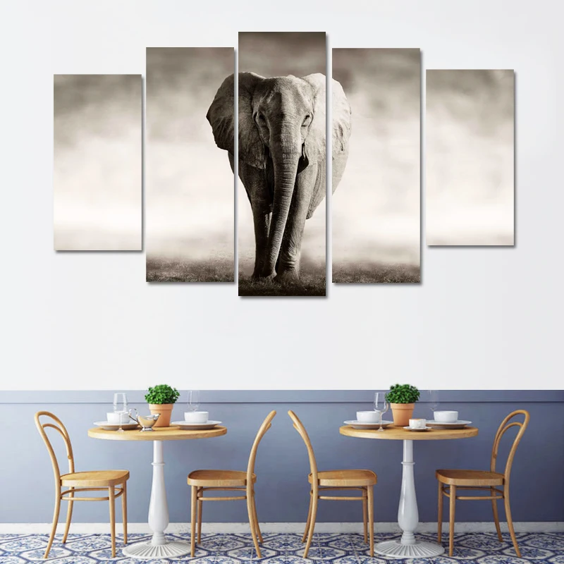 

RELIABLI ART 5 Panels/Set Simple Pictures Elephant Canvas Painting Wall Art Print For living room Animal Art Modern Pictures