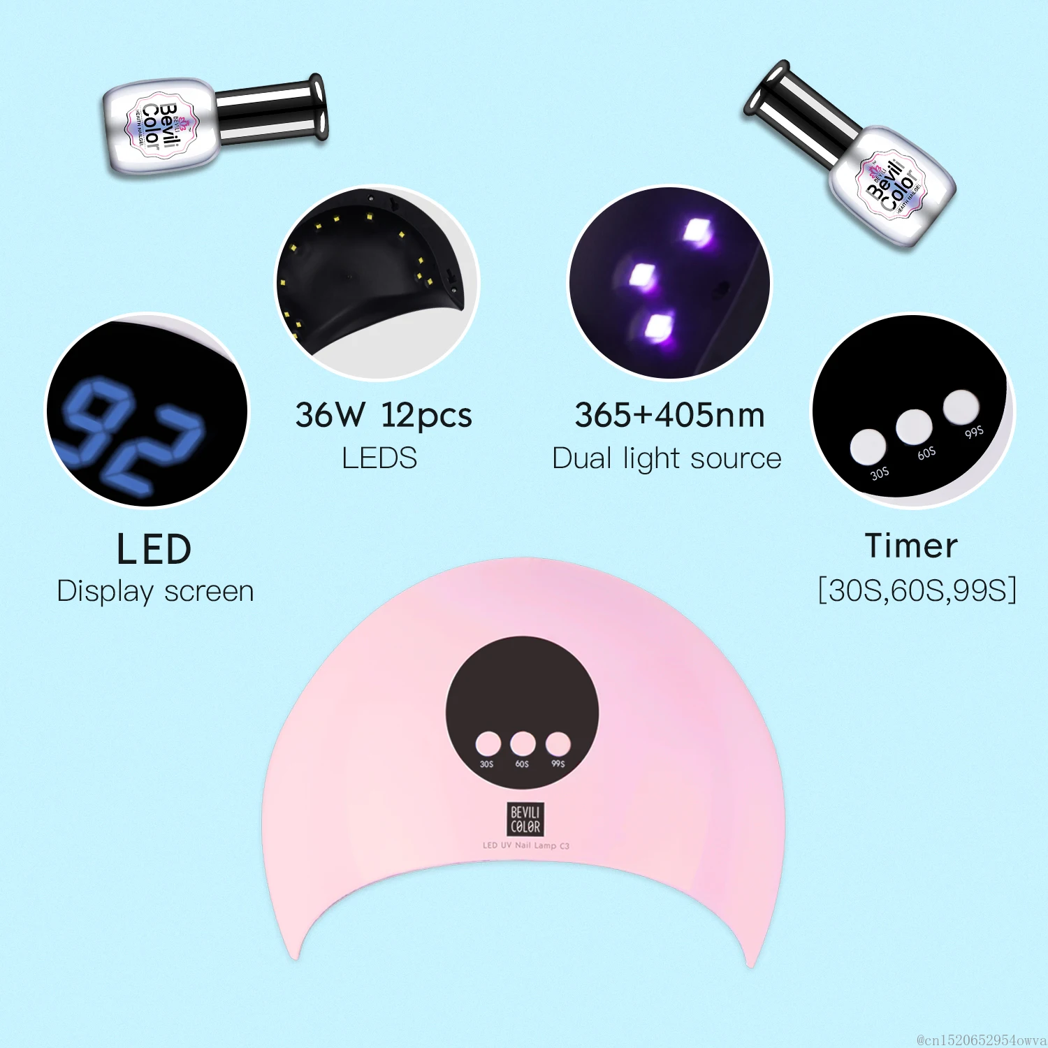 Светодиодный светильник с таймером 60/90/120 s, УФ-гель для ногтей, лампа для отверждения геля, USB Сушилка для ногтей, для всех гелей, маникюрных инструментов