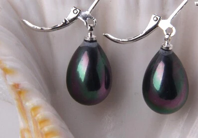 

ry00822 drip black south sea shell pearl dangle earrings silver