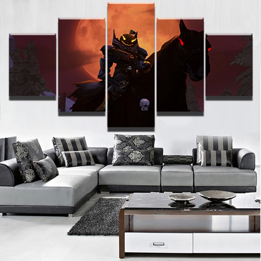 

5 Pieces Overwatch Hallowmas Reaper Painting Modern Home Wall Decor Black Horse Picture Art HD Print On Canvas For Living Room