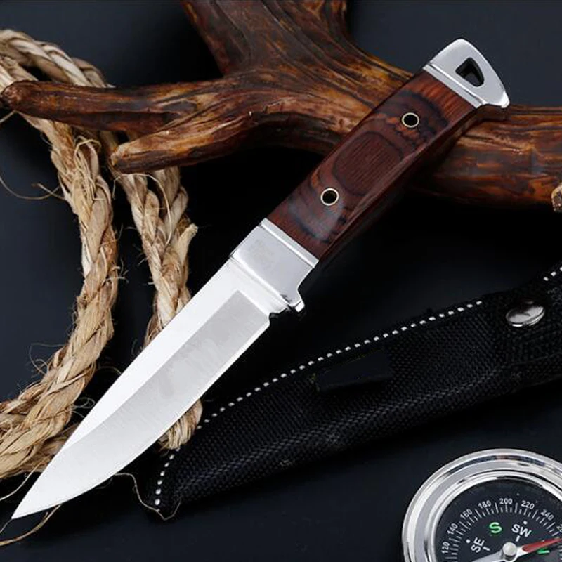 

Fixed Blade Knife 7Cr13Mov Stainless Steel Wood Handle Camping Hunting Knife Survival Knives Tool SDIYABEIZ