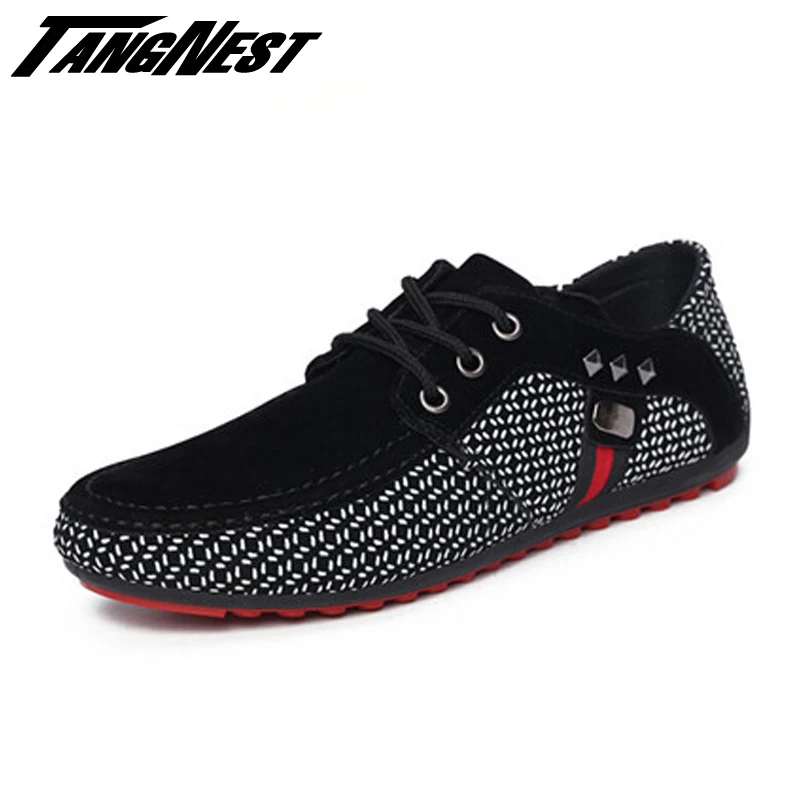 

TANGNEST Man Loafers England Style Man Shoes Lace-up Flock Loafers patchwork Casual Shoes Drop Shipping XMR1223