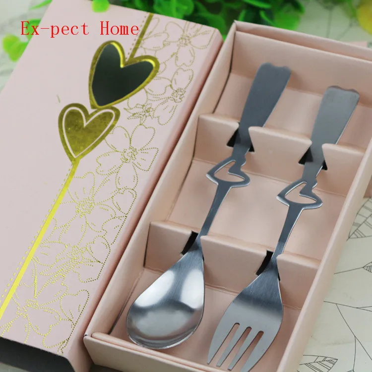 

Free shipping SG 100sets/lot Perfect Pair Coffee Spoons and fork in gift Box Party souvenirs Wedding Gifts for Guest