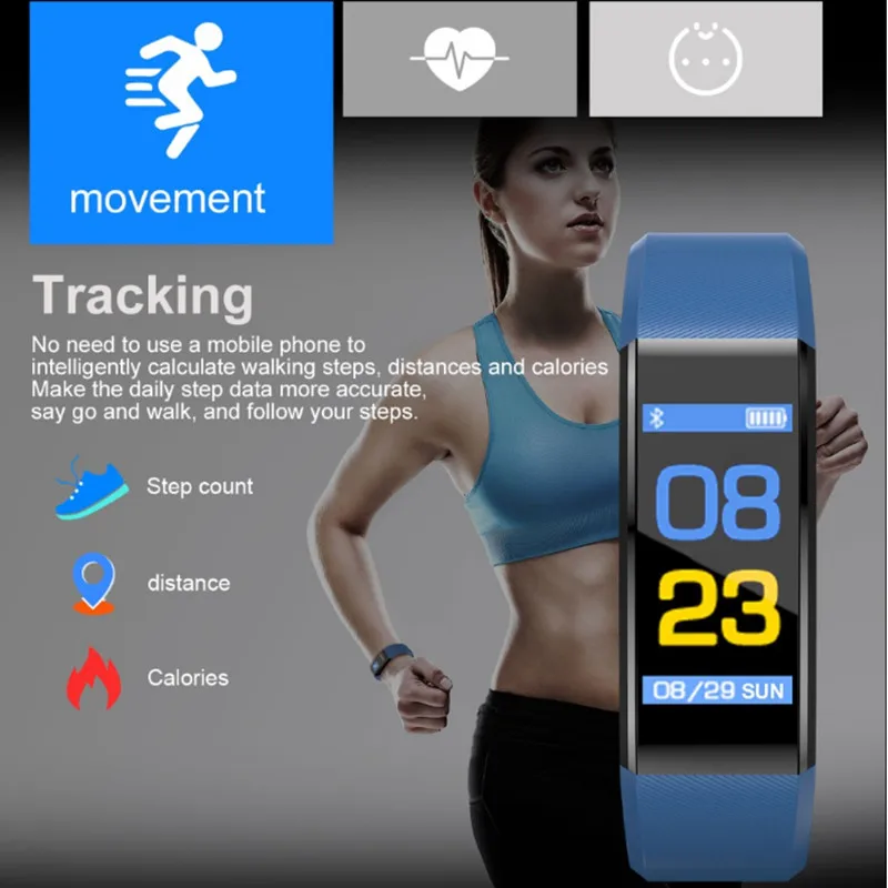

LYKRY 115 Plus HR Smart Band 0.96" Color Screen Fitness Tracker Heart Rate Blood Pressure Measuring Waterproof Bracelet For IOS