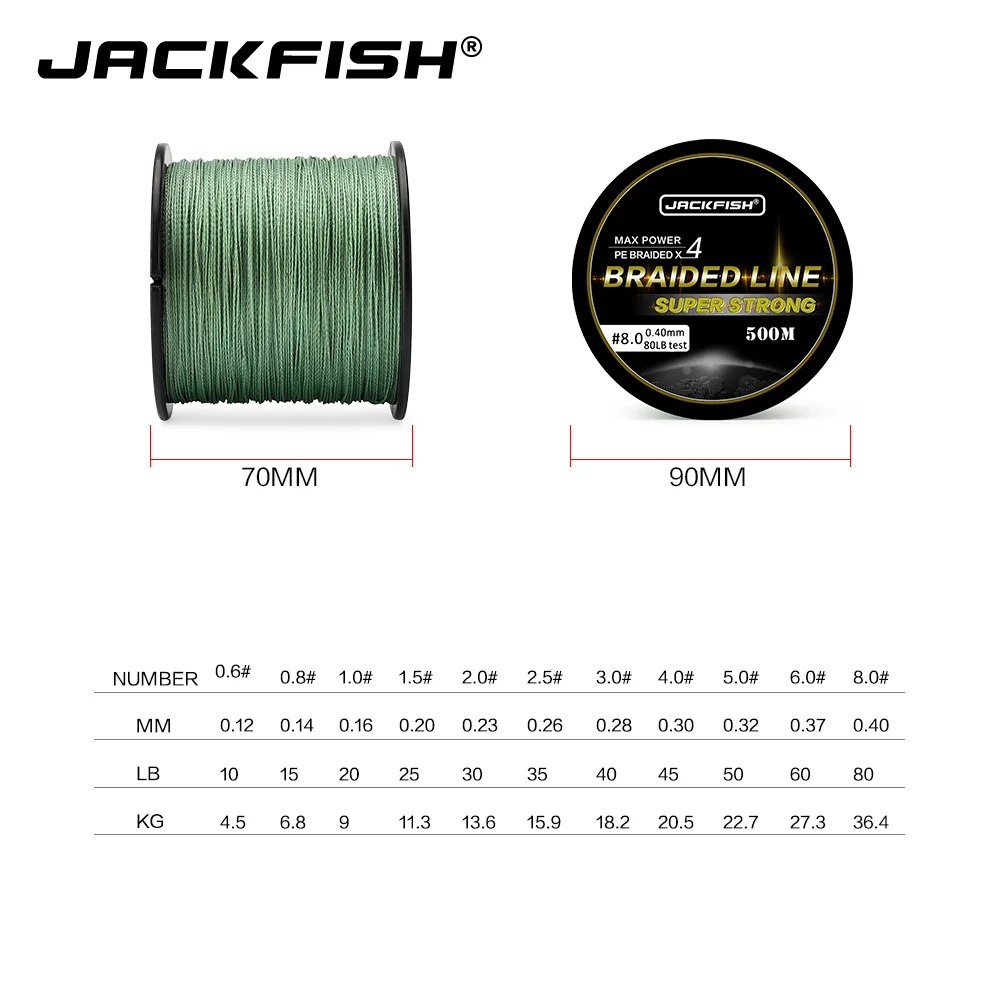 JACKFISH 4 حبلا 500 M سوبر قوية صنارة صيد بولي ايثيلين مجدول 10-60LB PE خيط صنارة الصيد مع هدية الكارب الصيد المياه المالحة