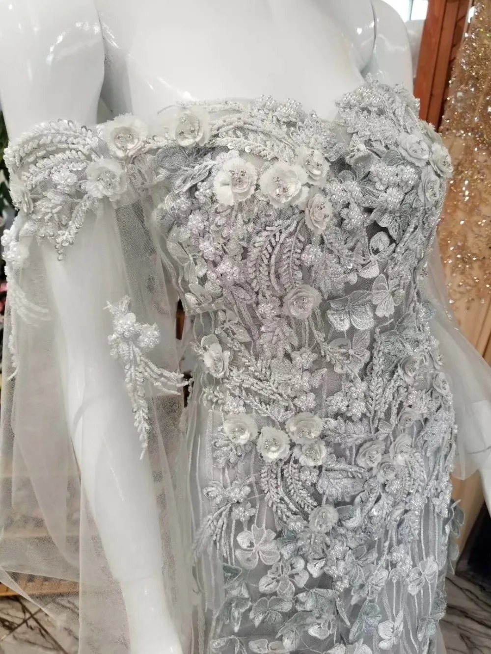 2018 long tulle beaded lace appliques