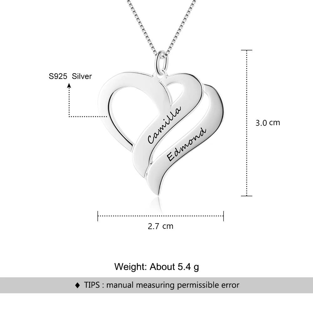 В форме сердца персонализированные выгравировать имя ожерелье 925 пробы серебряные ожерелья и подвески подарок для нее(JewelOra NE102378