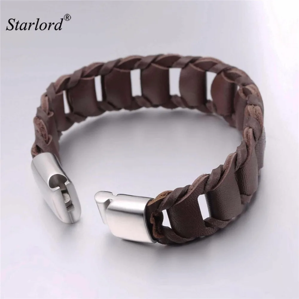 

Starlord Leather Bracelet For Men 21CM Genuine Leather&Stainless Steel Buckle Trendy Wristband For Men GH2658