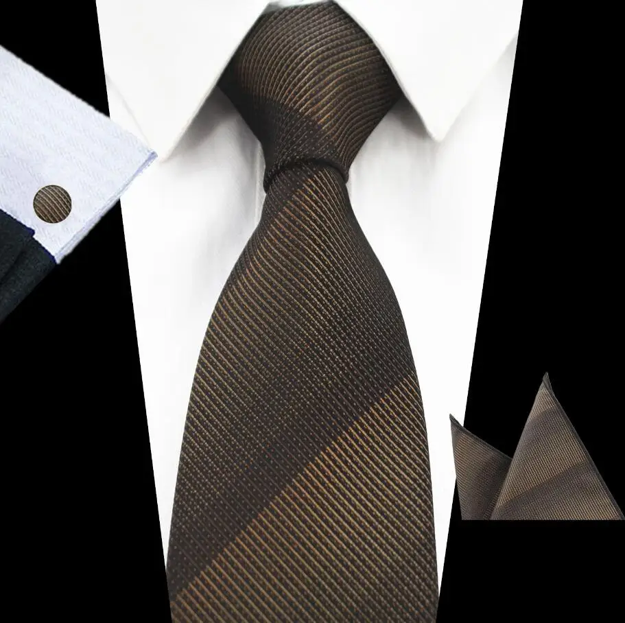 GUSLESON Шелковый клетчатый галстук набор 8 см коричневый серый галстук гравата Карманный квадратный Галстук платок Запонки костюм для свадьбы - Цвет: 27