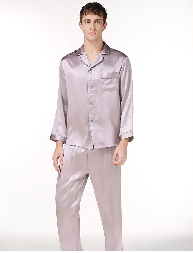 2 XLmens шелковые пижамы наборы однотонный цвет 100% шелк 2019 Ночная Пижама мужские пижамы наборы мужские шелковые пижамы брюки пятно пижамы