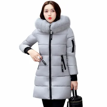 

Women Fashion Hooded Fur Collar Parkas 2018 Winter Jacket Slim Plus Size 3XL Thick Warm Down Cotton Jacket Women LJ0735