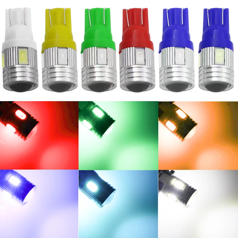 1x T10 W5W 168 194 6SMD 5630 LED Wedge Light Super White Reading Light Lamp Car Side Bulbs 12V Interior Parking Projector Lens