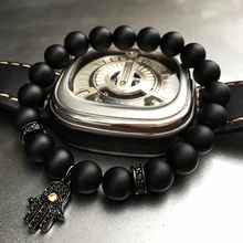 8mm naturaleza negro mate ágata pulsera de cuentas de piedra de la energía pulsera yoga mala pulseras del brazalete del encanto de hamsa mano con cz tapones