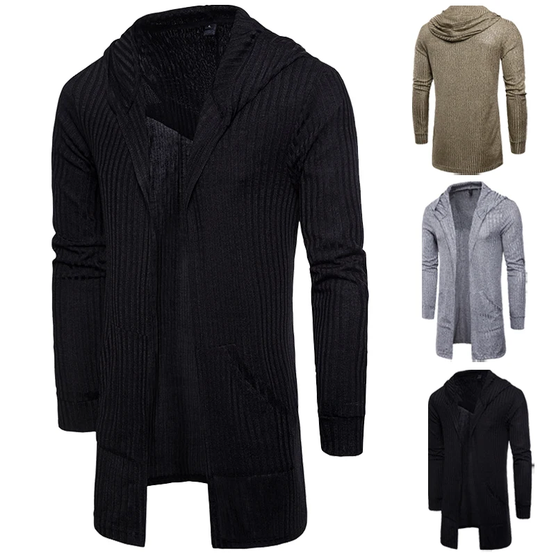 Autumn Men Hooded Cardigan Sweater Casual Long Knit Outwear Stylish Full Sleeve Tops