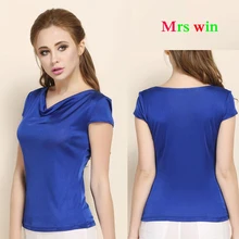 Натуральный шелк Костюмы летние женские трикотажные футболки свободные Круглая горловина повседневные футболки с коротким рукавом Solid Basic Для женщин футболка