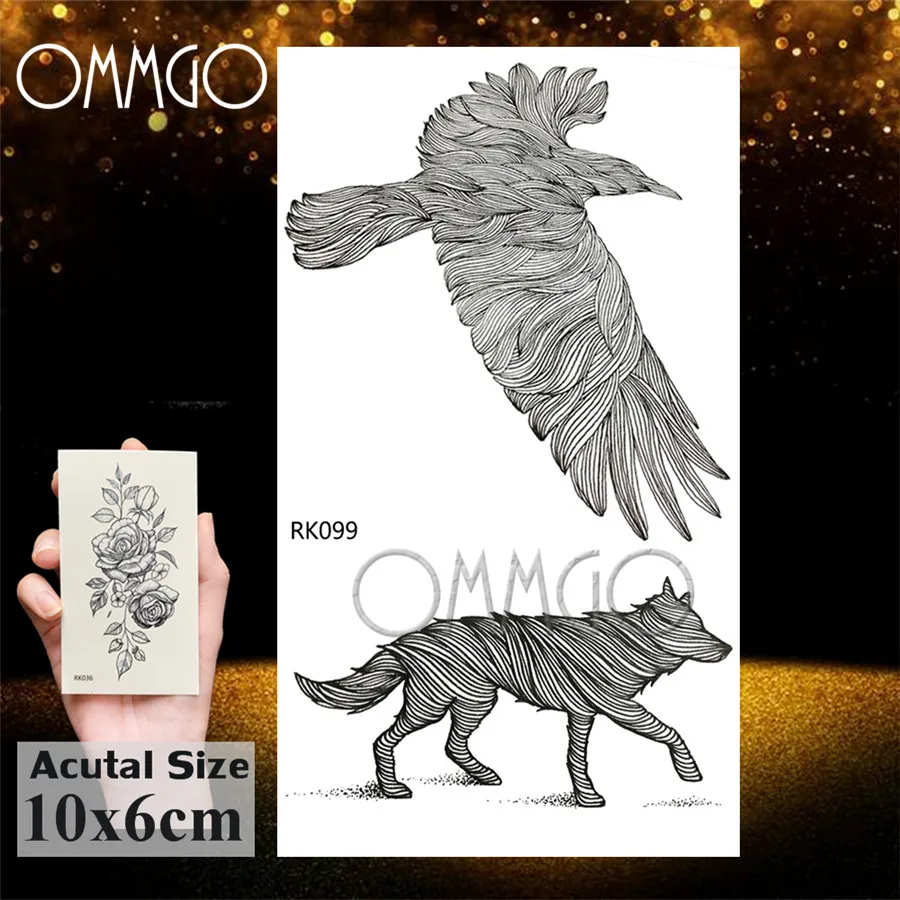 Временные татуировки OMMGO геометрической формы с цветком Колибри черная муха