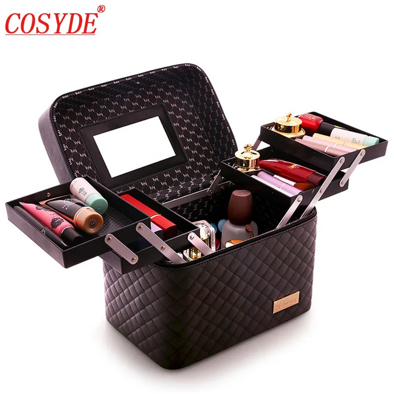  Large Capacity Professional Makeup Suitcase Women Multilayer Toiletry Cosmetic Bag Organizer Portab