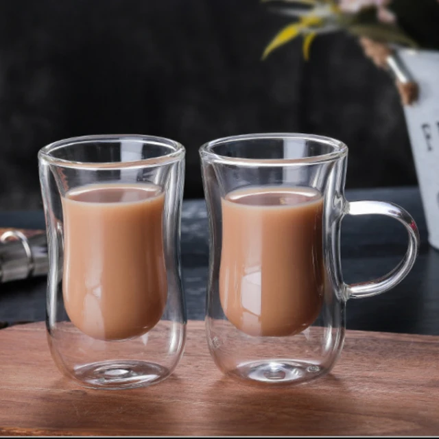 Cheap 80ml European Double Coffee Mug Heat-resistant Double Glass Cappuccino Cup Milk Cup Juice Cup New Cafe Office