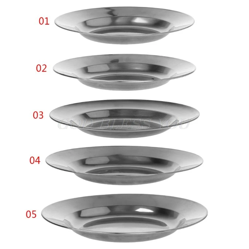

1 Pc Stainless Steel Round Dinner Plate Dish Tray Food Container Outdoor Camping Picnic Tableware 16-24cm