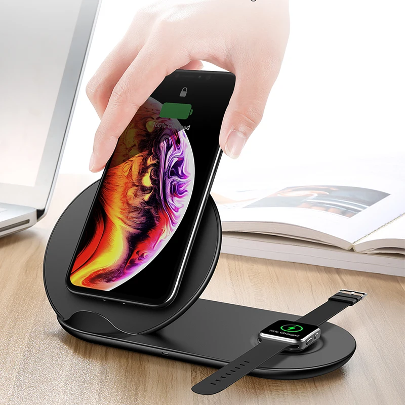 

2-in-1 Wireless Quickly Charger for Apple Watch Samsung Watch Fast Charging Dock Charger for iphone 7 8 Plus XS XR Phones