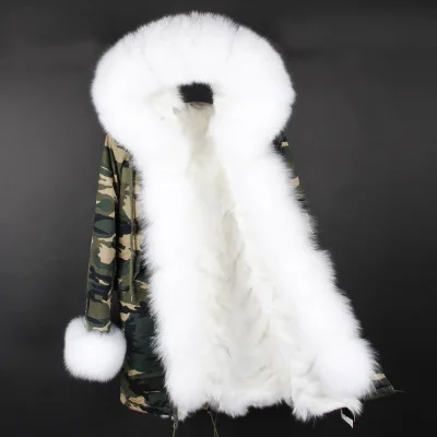 Furlove Women's Luxury Large fox fur Collar Cuff Hooded Coat Detachable Real Fox Fur Liner Parkas Outwear Long Winter Jacket