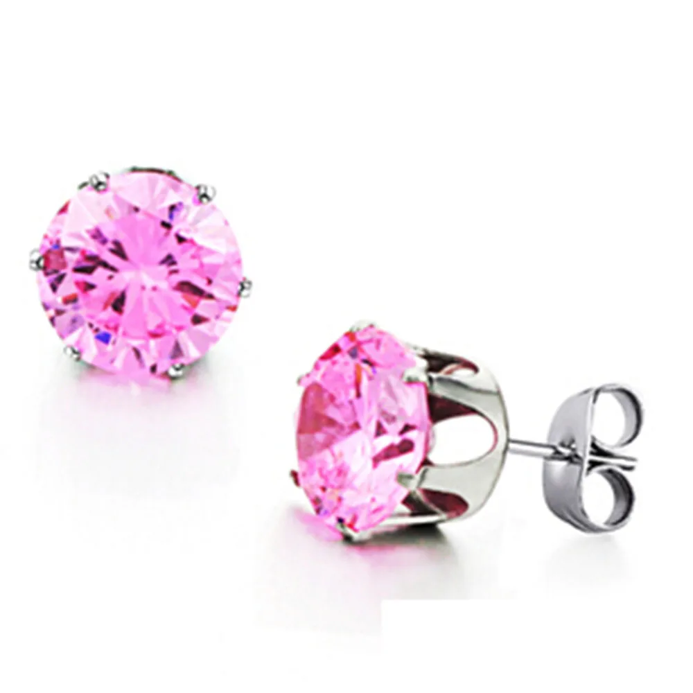 

Multi Prongs 6mm Stainless steel Fashion CZ Zircon Crystal Stud Earrings for women