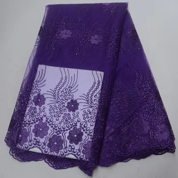 

Free shipping 5yards/lot fashion purple African tulle lace embroidered French net lace fabric for party dress PL48