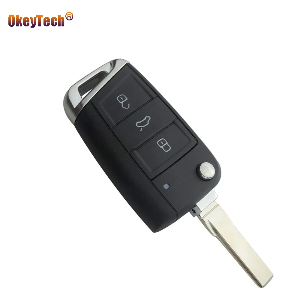 

OkeyTech for VW Volkswagen Golf 7 Skoda Octavia A7 Flip Blade Key Shell 3 Buttons Folding Fob Remote Car Metal Key Cover Case