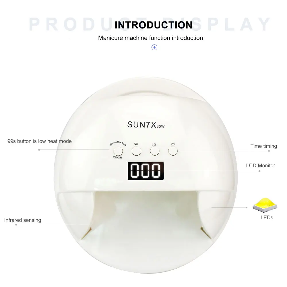 Sun7x 60 Вт УФ светодиодный светильник для ногтей кабин УФ лак для ногтей быстрая сушка умный Маникюр Сушилка для ногтей инструменты для красоты
