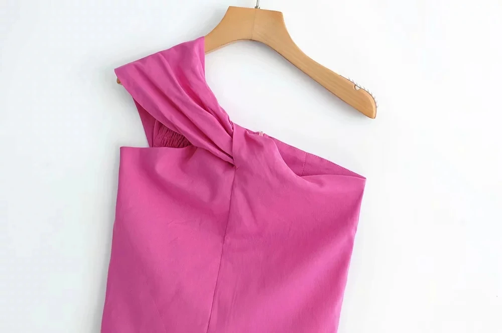 Stylish Women Fuchsia One Shoulder Shirts for Ladies Summer Cotton-Linen Blouse Chic Girls Casual Streetwear Tops femme shirts & tops