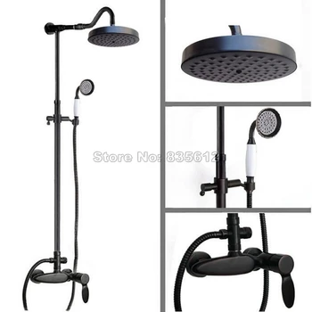 

Black Oil Rubbed Bronze Bathroom Single Handle Rain Shower Faucet Set with Hand Held Shower Wall Mounted Mixer Taps Wrs727