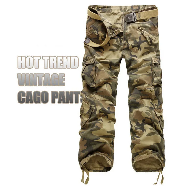 ZOEQO новые военные брюки-карго мужские свободные широкие в стиле милитари повседневные брюки из хлопка брюки-карго Мужская сумка с карманами Плюс Размер 28-40 - Цвет: yellow