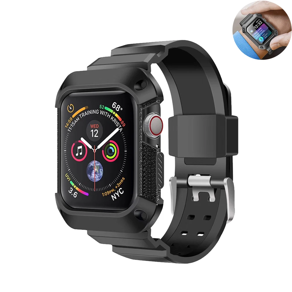 Sport strap For Apple Watch band Case44 mm 40mm iwatch Series 4 correa Rugged TPU screen Protective cover + bracelet wrist belt