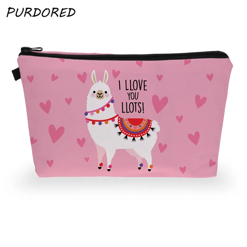 

PURDORED 1 pc Alpaca Cosmetic Bag Women 3D Printing Makeup Bags Travel Cosmetic Organizer Toiletry Bag Neceser Dropshipping